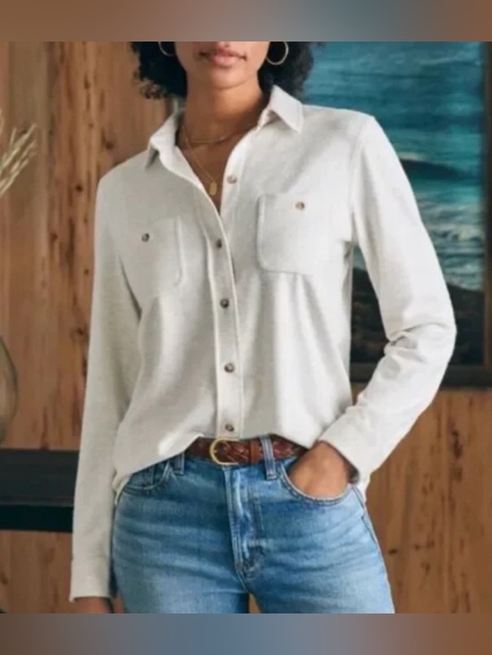 Faherty Tops - Faherty Legend Sweater Shirt Button Down Collar SOFT Off White Classic Women L
